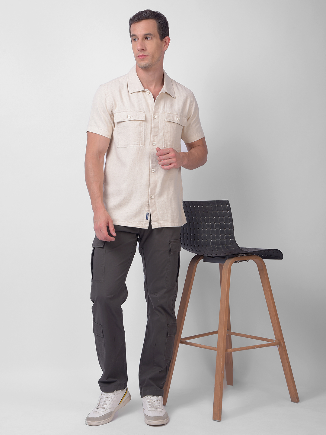 Numero Uno Men Beige Linen Regular Fit  Shirt